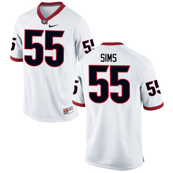 Men Georgia Bulldogs #55 Dyshon Sims College Football Jerseys-White - Click Image to Close